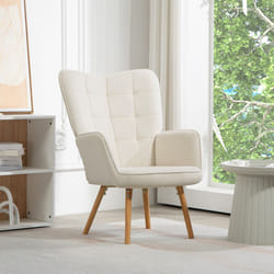 HOMCOM Upholstered Tufted Wingback Armchair with Seat Padding, Cream White