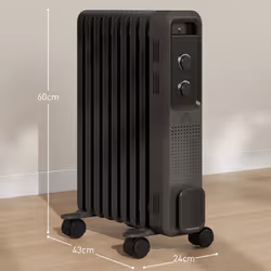 HOMCOM Oil Filled Radiator Portable Heater W/ 9 Fin, 3 Heat Settings Grey
