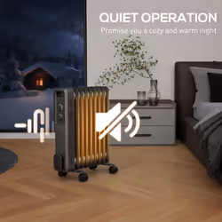HOMCOM Oil Filled Radiator Portable Heater W/ 9 Fin, 3 Heat Settings Grey