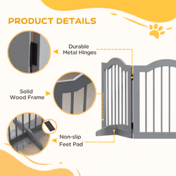 PawHut Freestanding Pet Gate Barrier 3 Pannel w/ Support Feet Light Grey - Additional view 5