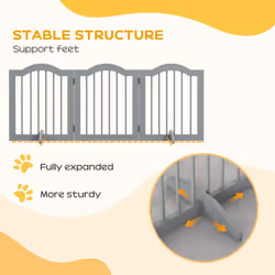 PawHut Freestanding Pet Gate Barrier 3 Pannel w/ Support Feet Light Grey - Additional view 6