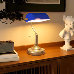 HOMCOM Banker's Table Lamp w/ Antique Bronze Tone Base, Blue - Additional view 5