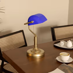 HOMCOM Banker's Table Lamp w/ Antique Bronze Tone Base, Blue - Additional view 6