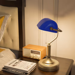 HOMCOM Banker's Table Lamp w/ Antique Bronze Tone Base, Blue - Additional view 7