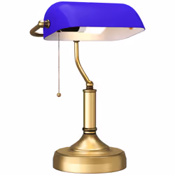 HOMCOM Banker's Table Lamp w/ Antique Bronze Tone Base, Blue - Additional view 8