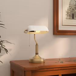 HOMCOM Banker's Table Lamp w/ Antique Bronze Tone Base, White