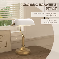 HOMCOM Banker's Table Lamp w/ Antique Bronze Tone Base, White