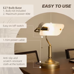 HOMCOM Banker's Table Lamp w/ Antique Bronze Tone Base, White - Additional view 4