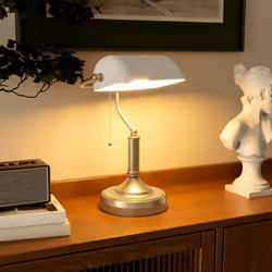 HOMCOM Banker's Table Lamp w/ Antique Bronze Tone Base, White - Additional view 5