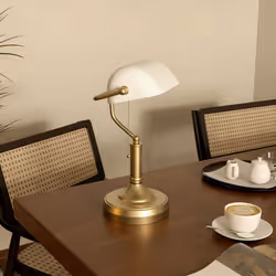 HOMCOM Banker's Table Lamp w/ Antique Bronze Tone Base, White - Additional view 6