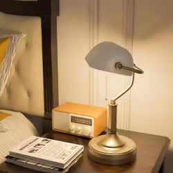 HOMCOM Banker's Table Lamp w/ Antique Bronze Tone Base, White - Additional view 7