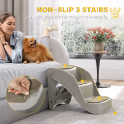 PawHut Foldable Pet Stairs 3 Steps with Non-slip Mats for Small Dogs, Grey