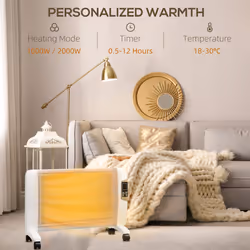 HOMCOM Mica Electric Space Heater, Portable Heater, 2 Heat Settings, White - Additional view 7
