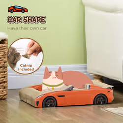 PawHut 2 in 1 Cat Scratching Board with Catnip, Car-shaped Cat Scratch Bed