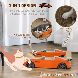 PawHut 2 in 1 Cat Scratching Board with Catnip, Car-shaped Cat Scratch Bed - Additional view 4