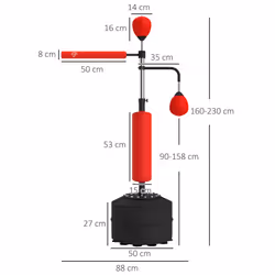 HOMCOM 3-in-1 Punching Bag with 2 Speedballs, 360 Reflex Bar, Red - Additional view 4