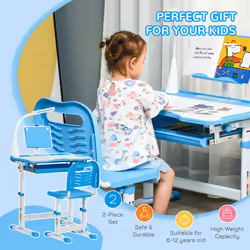 HOMCOM Kids Study Desk and Chair Set w/ USB Lamp, Adjustable Height, Blue - Additional view 6