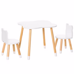 HOMCOM 3-Piece Kids Table and Chair Set with 2 Bear-Shaped Chairs, White