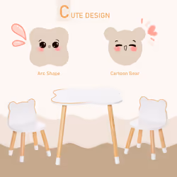HOMCOM 3-Piece Kids Table and Chair Set with 2 Bear-Shaped Chairs, White - Additional view 4