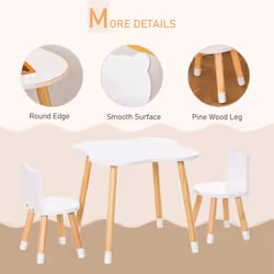 HOMCOM 3-Piece Kids Table and Chair Set with 2 Bear-Shaped Chairs, White - Additional view 5