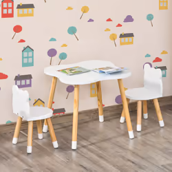 HOMCOM 3-Piece Kids Table and Chair Set with 2 Bear-Shaped Chairs, White - Additional view 7