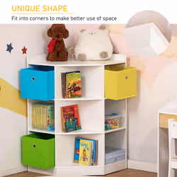 HOMCOM 3 Tier Kids Bookcase Toy Organiser Storage w/ 3 Fabric Drawers, White
