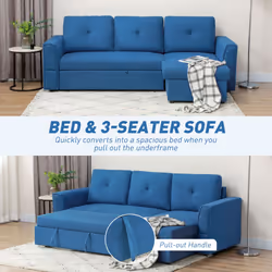 HOMCOM 3 Seater Sofa Bed, Convertible Pull Out Sofa with Storage, Dark Blue