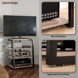 HOMCOM HiFi Rack Stand w/ Power Strip Rack 4-Tier Record Player Stand Grey - Additional view 4