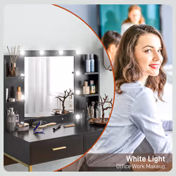 HOMCOM Makeup Vanity Desk Set with Lighted Mirror, Stool, Drawers, Black - Additional view 7