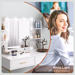 HOMCOM Makeup Vanity Desk Set with Lighted Mirror, Stool, Drawers, White - Additional view 7