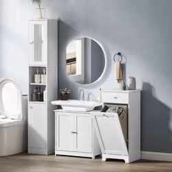 HOMCOM Bathroom Cabinet with Folding Laundry Hamper and Drawer, White - Additional view 6
