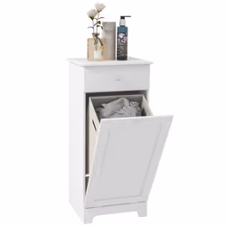 HOMCOM Bathroom Cabinet with Folding Laundry Hamper and Drawer, White - Additional view 8