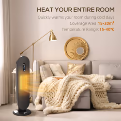HOMCOM Ceramic Space Heater Tower Heater W/ 45 Oscillation, Black
