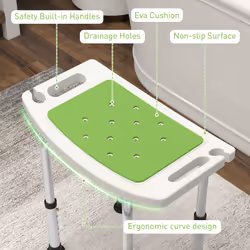 HOMCOM Adjust Aluminium Bath Stool Shower Non-Slip w/ Shower Hole, Green