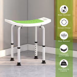HOMCOM Adjust Aluminium Bath Stool Shower Non-Slip w/ Shower Hole, Green