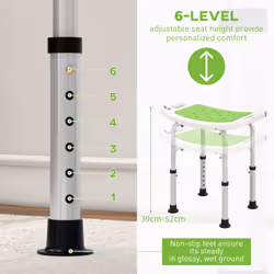 HOMCOM Adjust Aluminium Bath Stool Shower Non-Slip w/ Shower Hole, Green - Additional view 4