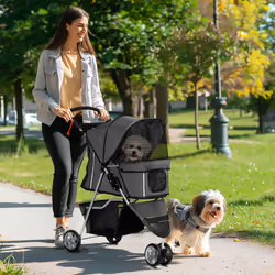 PawHut Pet Stroller Pushchair Carrier for Cat Puppy with 3 Wheels Dark Grey