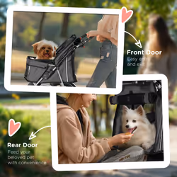 PawHut Pet Stroller Pushchair Carrier for Cat Puppy with 3 Wheels Dark Grey - Additional view 4