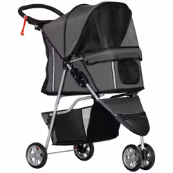 PawHut Pet Stroller Pushchair Carrier for Cat Puppy with 3 Wheels Dark Grey - Additional view 7