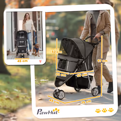 PawHut Pet Stroller Pushchair Carrier for Cat Puppy with 3 Wheels Dark Grey - Additional view 8