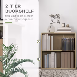 HOMCOM Bookshelf Display Storage Shelf with 2 Compartments for Study Natural