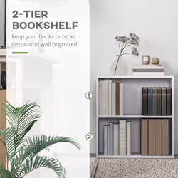 HOMCOM Bookshelf Display Storage Shelf with 2 Compartments for Study White
