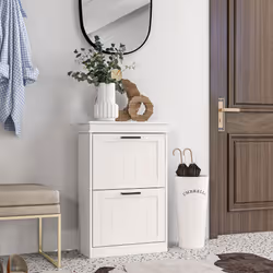 HOMCOM Slim Shoe Storage Cabinet with 2 Flip Drawers for Entryway, White