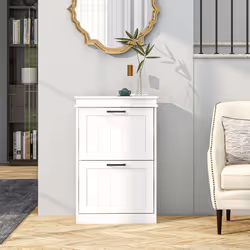 HOMCOM Slim Shoe Storage Cabinet with 2 Flip Drawers for Entryway, White