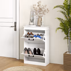 HOMCOM Slim Shoe Storage Cabinet with 2 Flip Drawers for Entryway, White