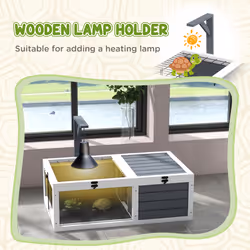 PawHut Tortoise House, Wooden Tortoise Table w/ Wooden Lamp Holder - Grey