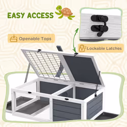 PawHut Tortoise House, Wooden Tortoise Table w/ Wooden Lamp Holder - Grey - Additional view 4
