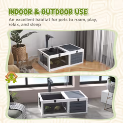PawHut Tortoise House, Wooden Tortoise Table w/ Wooden Lamp Holder - Grey - Additional view 6