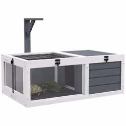 PawHut Tortoise House, Wooden Tortoise Table w/ Wooden Lamp Holder - Grey - Additional view 8