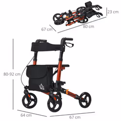 HOMCOM 4 Wheel Rollator Walker,  Adjustable Mobility Walker with Bag, Red - Additional view 7